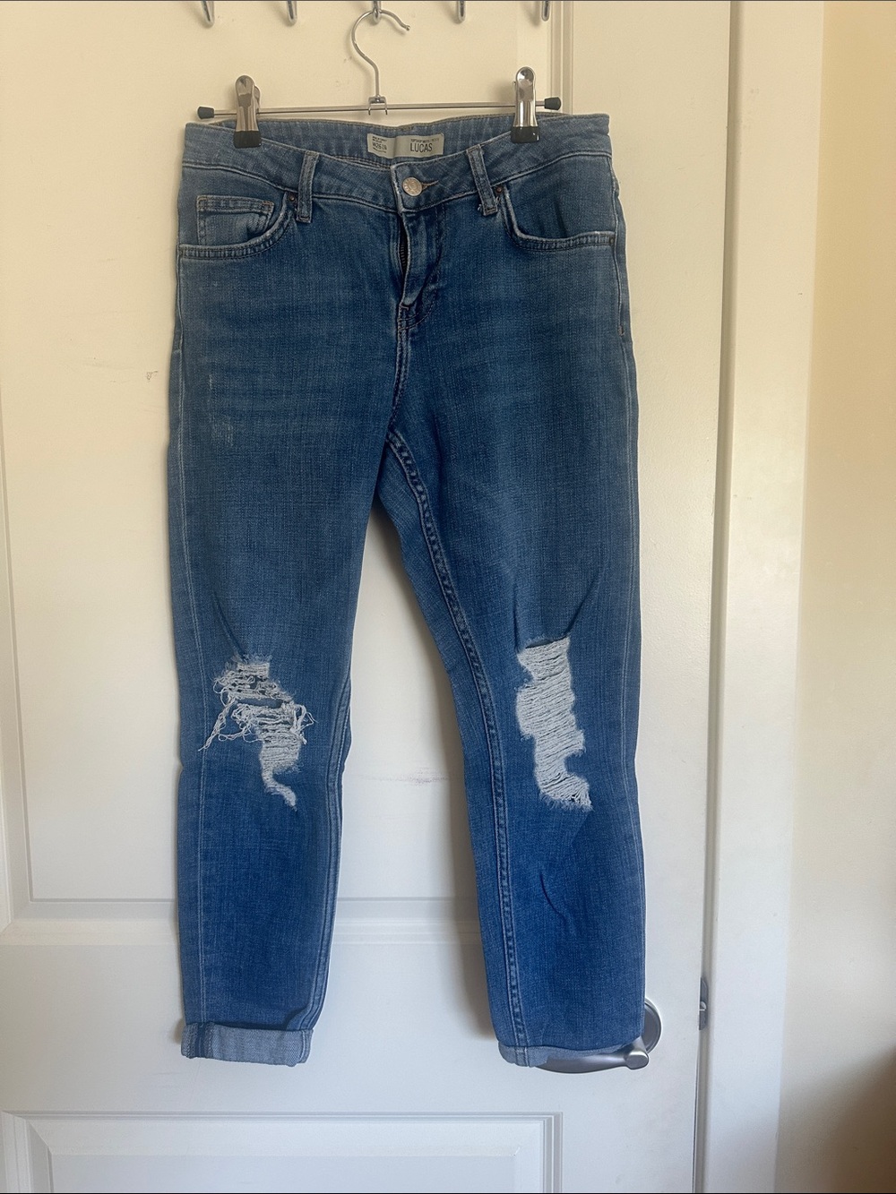 Topshop Blue Distressed Boyfriend Jeans